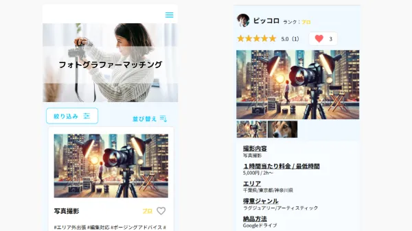フォトグラファーと特別な写真を依頼したい方とのマッチング